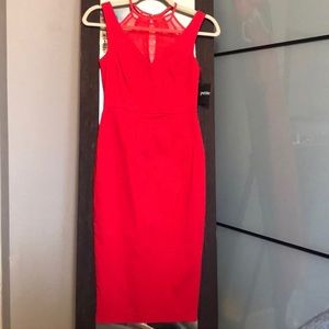 ASOS red dress with flattering mesh neckline